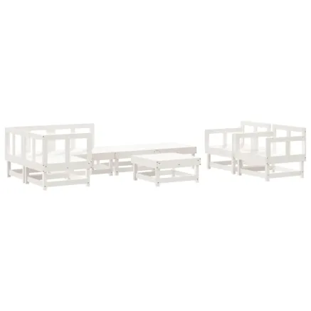 Salon de jardin 8 pcs Blanc Bois de pin massif 2