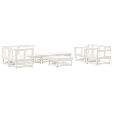 Salon de jardin 8 pcs Blanc Bois de pin massif
