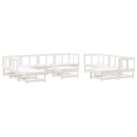 Salon de jardin 11 pcs Blanc Bois de pin massif 2