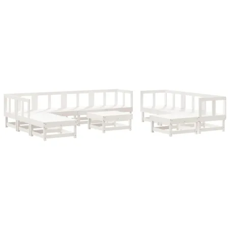 Salon de jardin 11 pcs Blanc Bois de pin massif