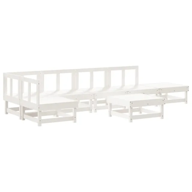 Salon de jardin 7 pcs Blanc Bois de pin massif