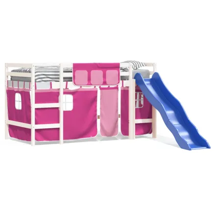 Lit mezzanine enfants avec rideaux sans matelas rose 80x200cm 2