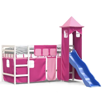 Lit mezzanine enfants avec tour sans matelas rose 80x200 cm 2