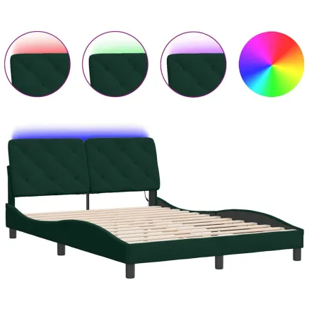 Cadre de lit avec LED sans matelas vert foncé 140x190 cm velours 2