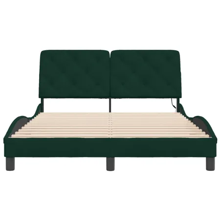 Cadre de lit avec LED sans matelas vert foncé 140x190 cm velours