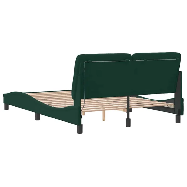 Cadre de lit avec LED sans matelas vert foncé 140x190 cm velours