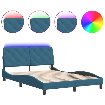 Cadre de lit avec LED sans matelas bleu 140x190 cm velours 2