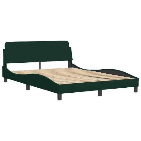 Cadre de lit avec LED sans matelas vert foncé 140x200 cm velours