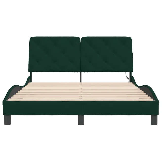 Cadre de lit avec LED sans matelas vert foncé 140x200 cm velours