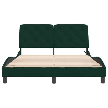 Cadre de lit avec LED sans matelas vert foncé 140x200 cm velours