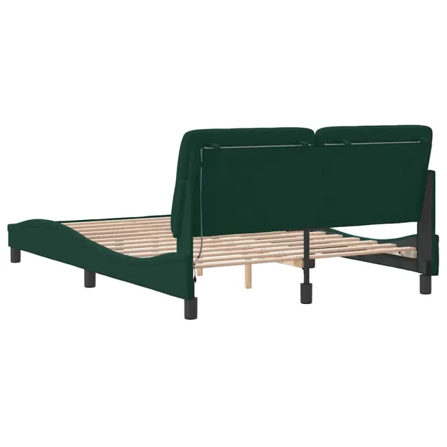 Cadre de lit avec LED sans matelas vert foncé 140x200 cm velours