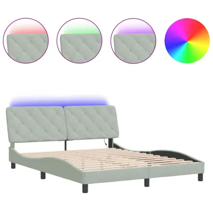 Cadre de lit avec LED sans matelas gris clair 160x200cm velours 2