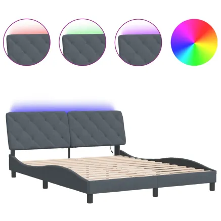 Cadre de lit avec LED sans matelas gris foncé 160x200cm velours 2