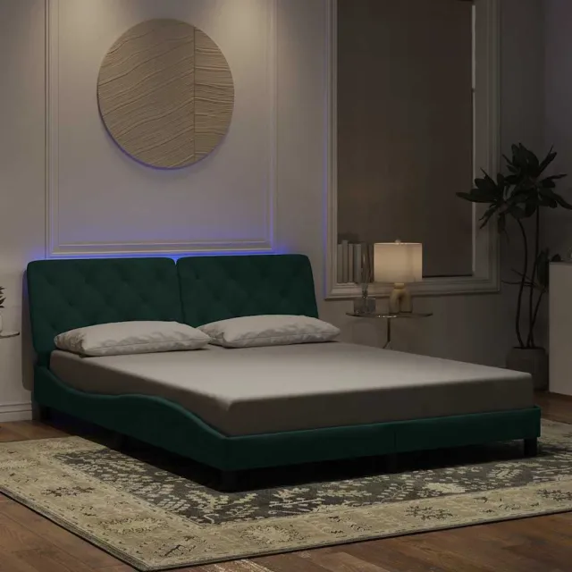 Cadre de lit avec LED sans matelas vert foncé 160x200 cm velours