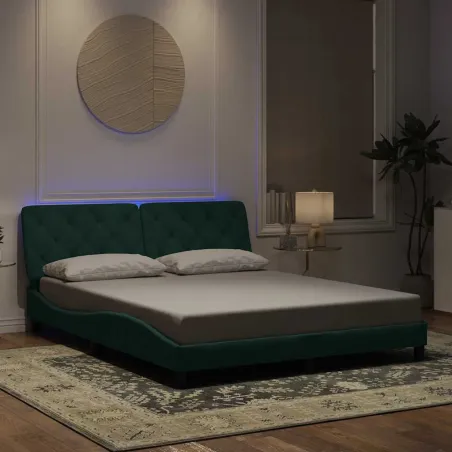 Cadre de lit avec LED sans matelas vert foncé 160x200 cm velours