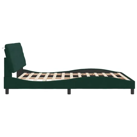 Cadre de lit avec LED sans matelas vert foncé 160x200 cm velours