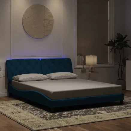 Cadre de lit avec LED sans matelas bleu 160x200 cm velours