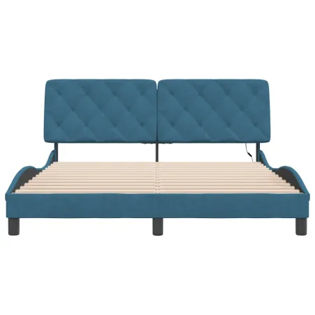 Cadre de lit avec LED sans matelas bleu 160x200 cm velours