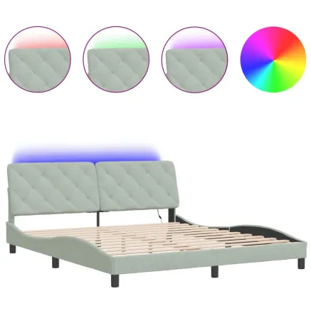 Cadre de lit avec LED sans matelas gris clair 180x200cm velours 2