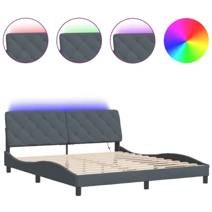 Cadre de lit avec LED sans matelas gris foncé 180x200cm velours 2