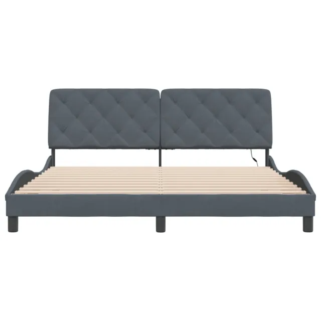 Cadre de lit avec LED sans matelas gris foncé 180x200cm velours