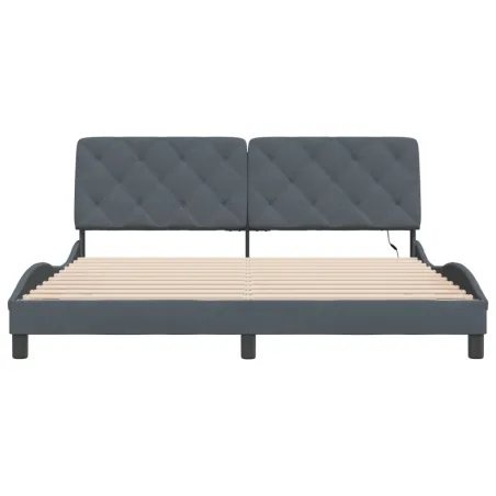 Cadre de lit avec LED sans matelas gris foncé 180x200cm velours