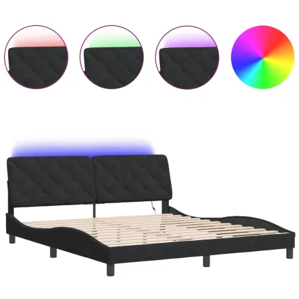 Cadre de lit avec LED sans matelas noir 180x200 cm velours 2