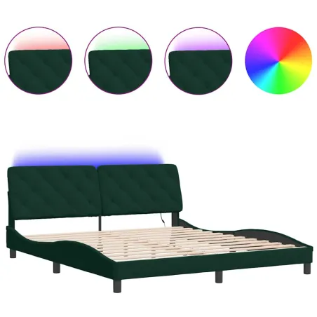 Cadre de lit avec LED sans matelas vert foncé 180x200 cm velours
