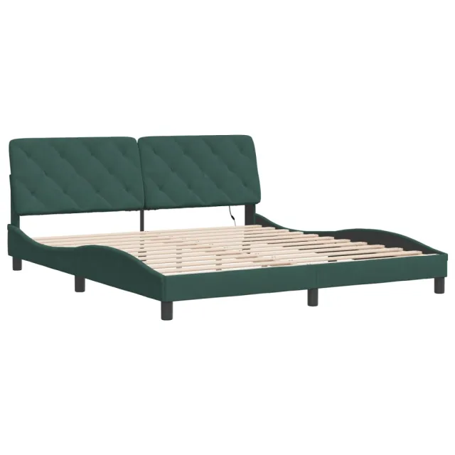 Cadre de lit avec LED sans matelas vert foncé 180x200 cm velours