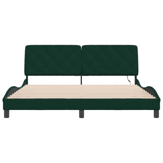 Cadre de lit avec LED sans matelas vert foncé 180x200 cm velours