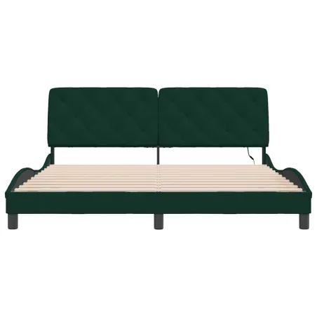Cadre de lit avec LED sans matelas vert foncé 180x200 cm velours
