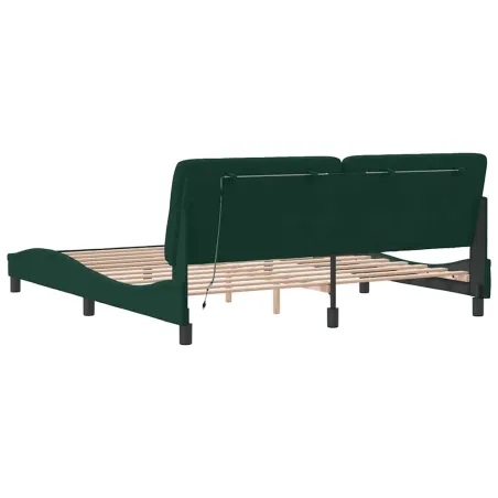 Cadre de lit avec LED sans matelas vert foncé 180x200 cm velours