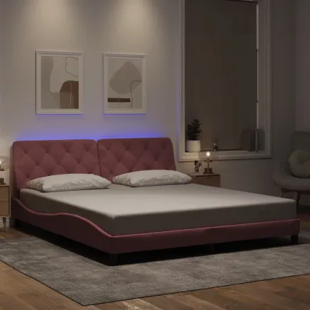 VidaXL Cadre de lit avec LED sans matelas rose 180x200 cm velours