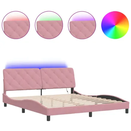 VidaXL Cadre de lit avec LED sans matelas rose 180x200 cm velours 2