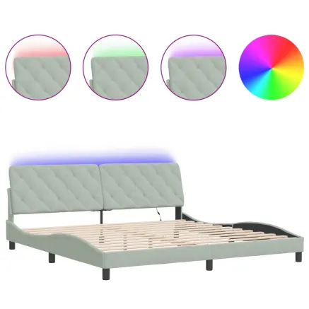 Cadre de lit avec LED sans matelas gris clair 200x200 cm velours 2