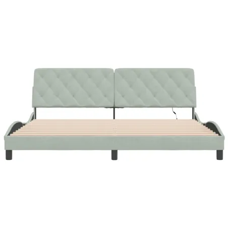 Cadre de lit avec LED sans matelas gris clair 200x200 cm velours