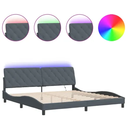 Cadre de lit avec LED sans matelas gris foncé 200x200 cm velours 2