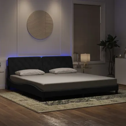 Cadre de lit avec LED sans matelas noir 200x200 cm velours