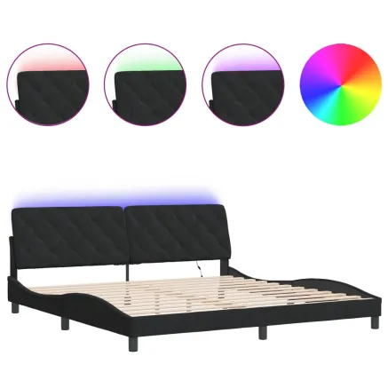 Cadre de lit avec LED sans matelas noir 200x200 cm velours 2
