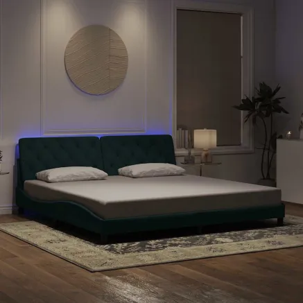 Cadre de lit avec LED sans matelas vert foncé 200x200 cm velours