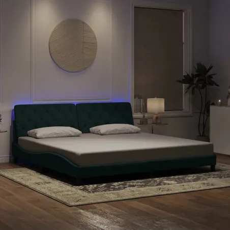 Cadre de lit avec LED sans matelas vert foncé 200x200 cm velours