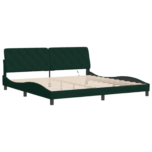 Cadre de lit avec LED sans matelas vert foncé 200x200 cm velours