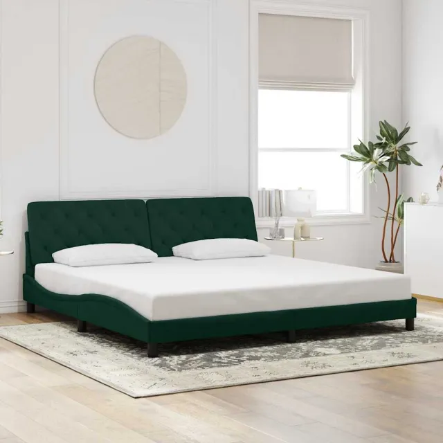 Cadre de lit avec LED sans matelas vert foncé 200x200 cm velours