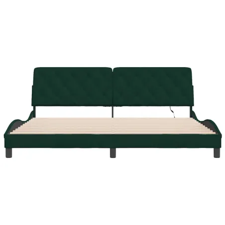 Cadre de lit avec LED sans matelas vert foncé 200x200 cm velours