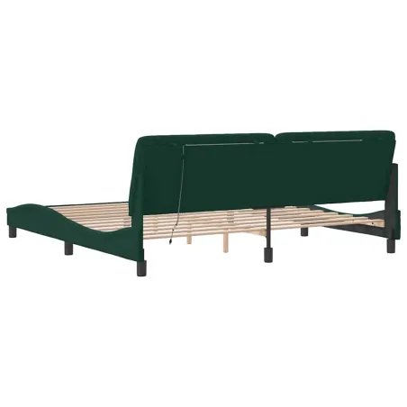Cadre de lit avec LED sans matelas vert foncé 200x200 cm velours