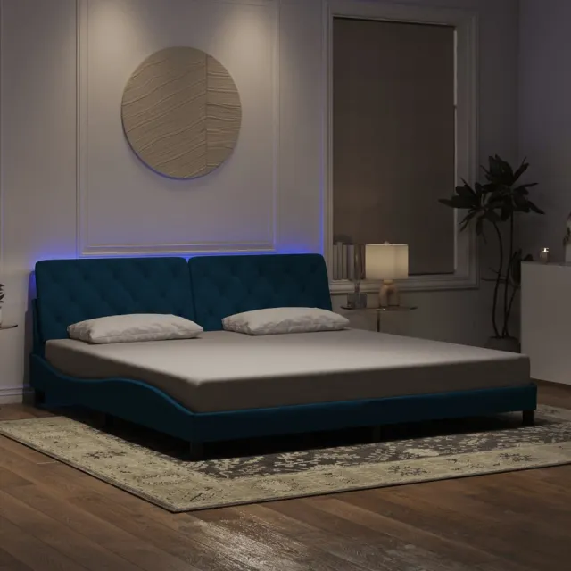Cadre de lit avec LED sans matelas bleu 200x200 cm velours