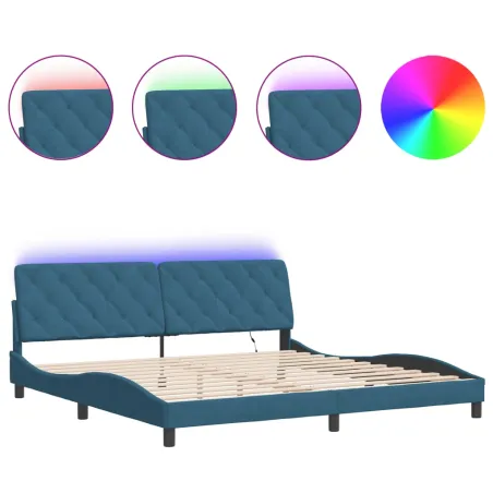 Cadre de lit avec LED sans matelas bleu 200x200 cm velours