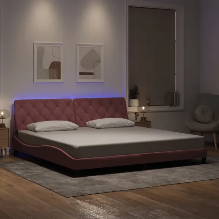 Cadre de lit avec LED sans matelas rose 200x200 cm velours