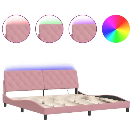Cadre de lit avec LED sans matelas rose 200x200 cm velours 2