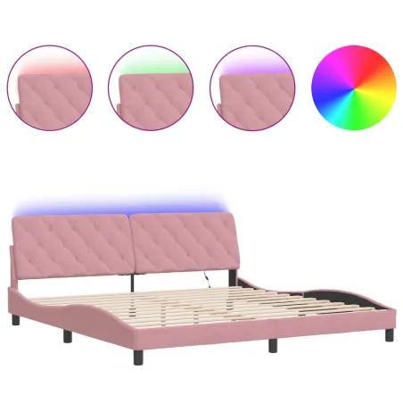 Cadre de lit avec LED sans matelas rose 200x200 cm velours